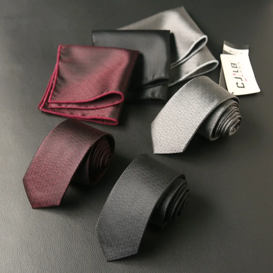 

6cm Classic Solid Black Neck Ties for Mens Business Neckties Handkerchief Set Wedding Gentlemen Pocket Square Tie Set