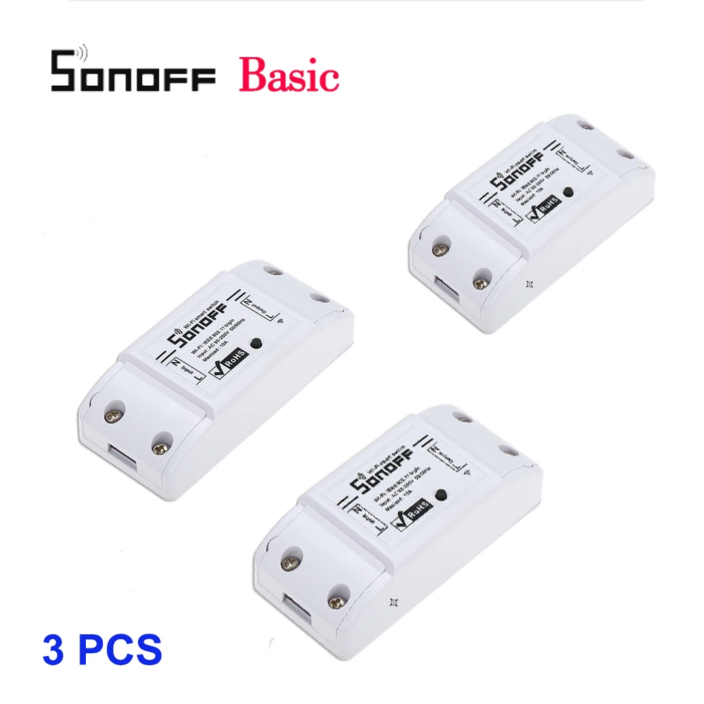 3 Pcs 2/3/4/5/6/20 штук SONOFF Basic переключатель Wi-Fi для Alexa Google Home таймер 10A/2200W Беспроводной пульт дистанционного управления смарт-Модуль Автоматизации - Комплект: 3 Pcs