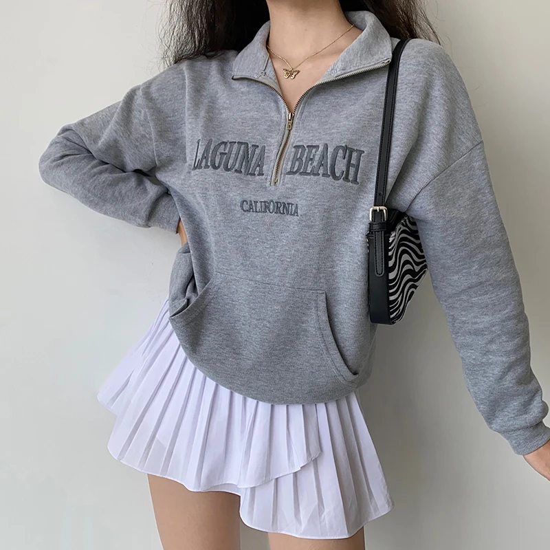 

Женская винтажная Толстовка с длинным рукавом, на молнии