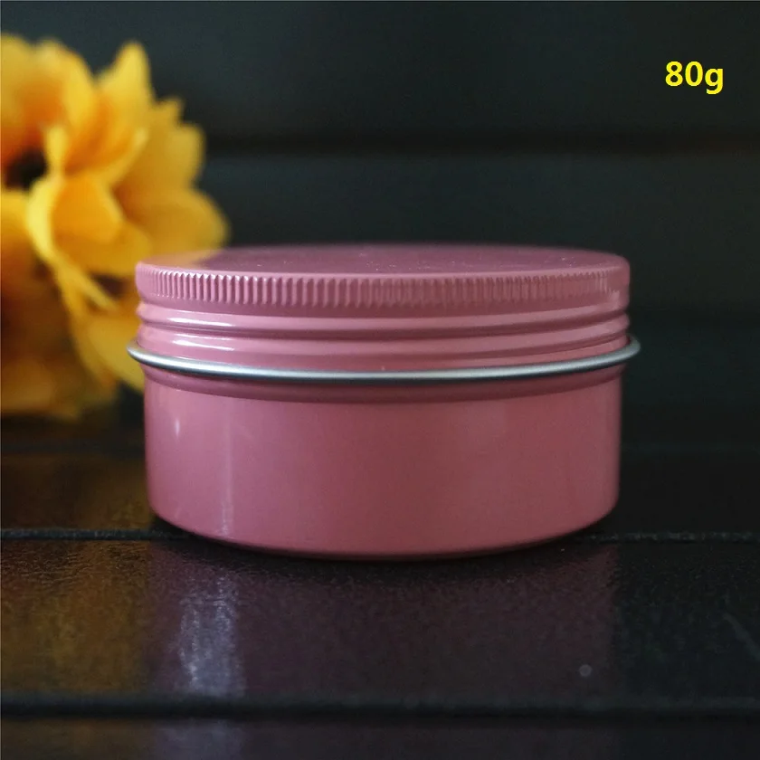 

80g Pink Round Aluminum Box Metal Tin Cans Portable 80ml 68*35mm DIY Cream Refillable Jar Tea Aluminum Pot Empty Pink Containers