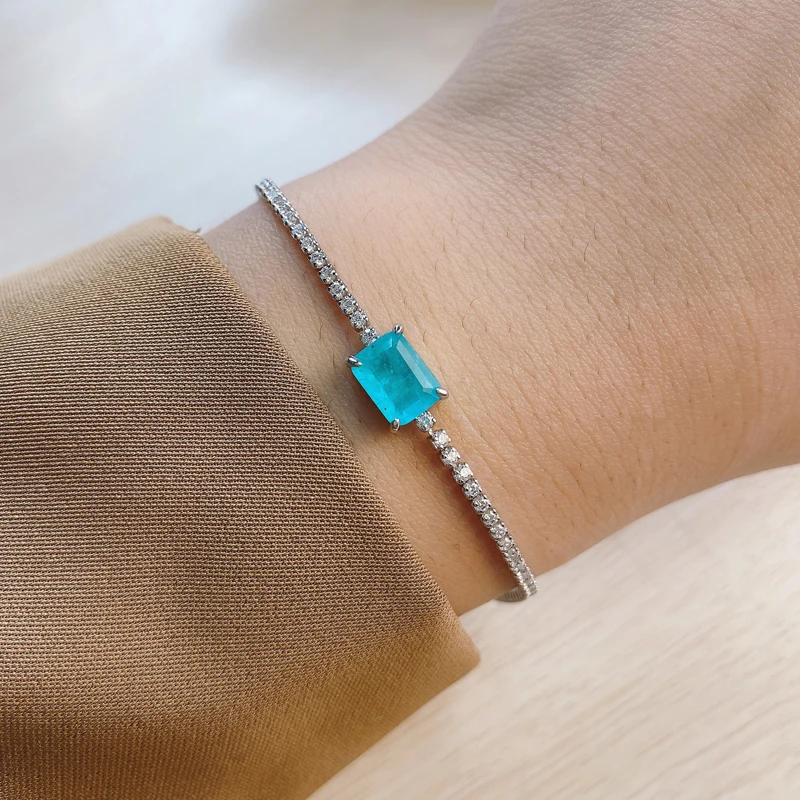 Браслет OEVAS из турмалина Параиба и стерлингового серебра 925 с бриллиантами высшего качества для женщин на вечеринку и праздники.