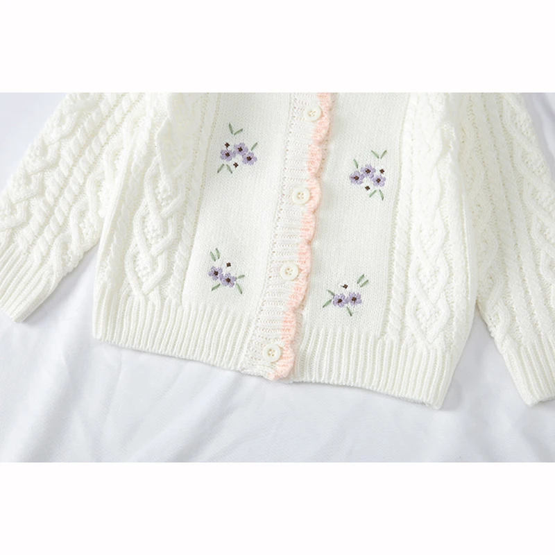 Infant Sweet Kids Baby Girls Cardigan Coat Autumn Winter Cute Baby Girls Long Sleeve Embroidery Knit Children's Cardigan Coat images - 6