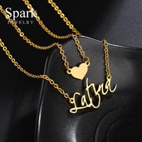 spark personalized name heart necklace stainless steel custom name double layer chain necklaces for women girls engagement gift