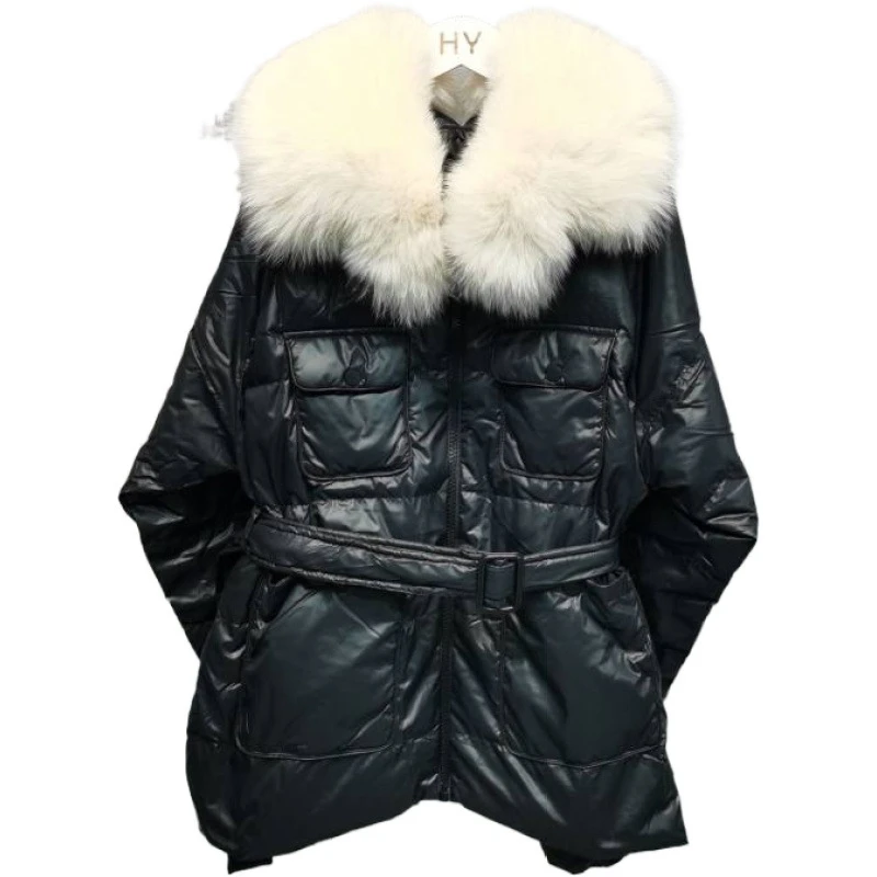 

2020 Winter New Women Down Jacket Female short Korean belt Slim Big fox fur collar Thick Warm Outerwear Fashion Coat M329