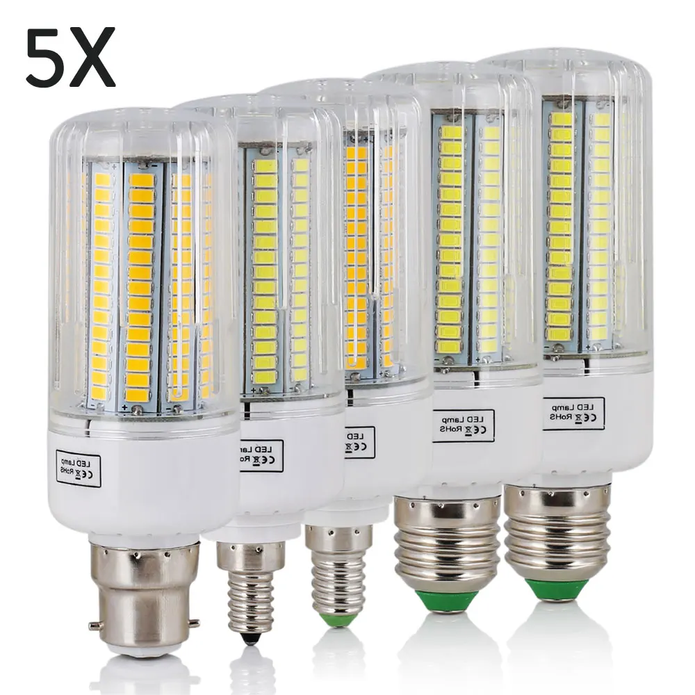 5Pcs E27 E14 LED Corn Light Bulbs AC 220V 110V Super Bright White Lamp E12 B22 Ampoule for Home Bedroom Replace 50W Incandescent