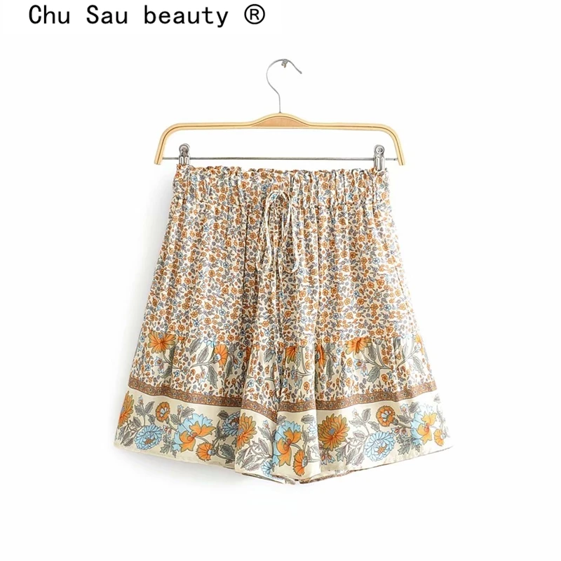 Шорты женские с цветочным принтом Модные Винтажные эластичным поясом в стиле