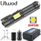 Мощная светодиодный ная вспышка 18650 лм, фонарь с зумом XHP100, алюминиевый водонепроницаемый фонарь с USB-зарядкой, светильник онарь для кемпинга с аккумулятором
