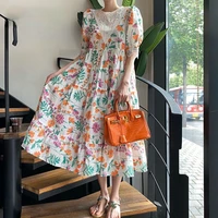 woman dress floral loose waist dresses half sleeve o neck lace casual clothing summer korean fashion cute sweet girls