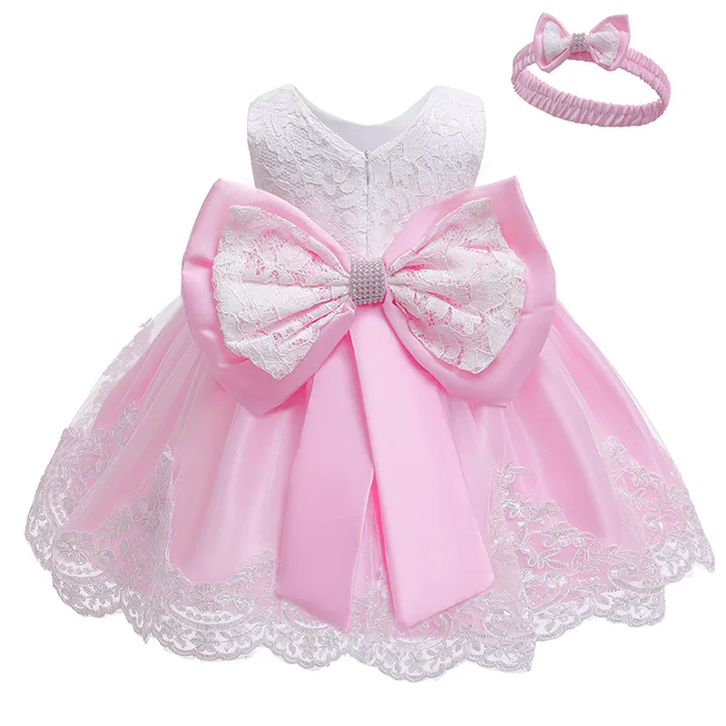 Vestidos/Одежда для маленьких девочек платье для малышей кружевное платье без рукавов с бантом для девочек на день рождения, костюм для малышей от 3 до 24 месяцев