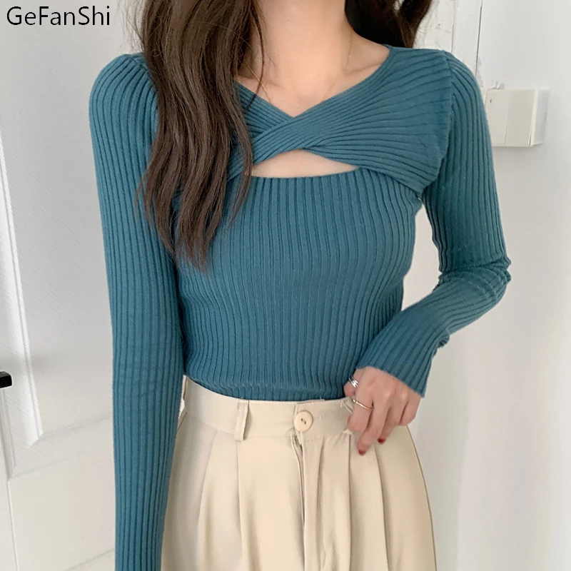 

2022 New Autumn Winter Solid Hollow Out Slim Vintage Knitting Top Sweater Women's Clothing Sexy Bastic Slim Sweater Girl Black