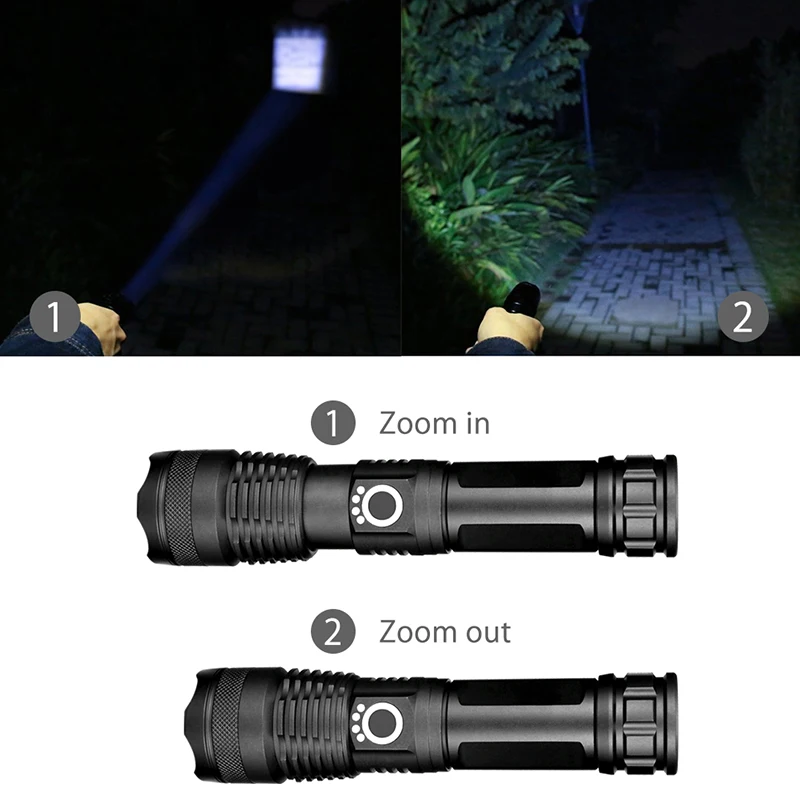 

2020 Aluminum Alloy Retractable Flashlight With Battery Display USB Rechargeable For Camping Outdoors Emergency N66