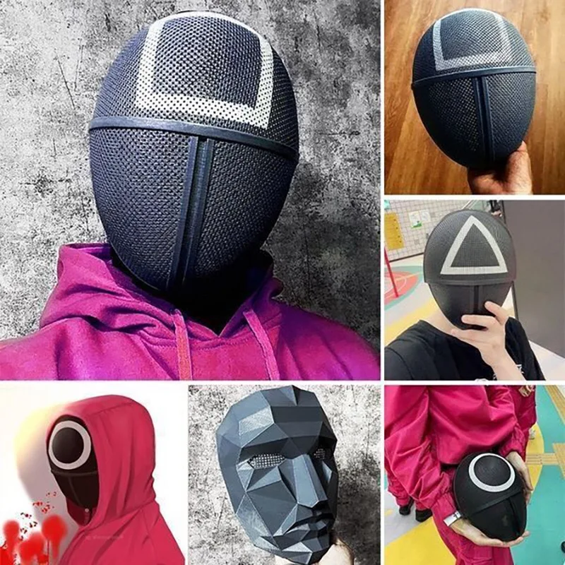 

Squid Game Cosplay Masks Anime Round Six Square Triangle Circle Plastic Masques Red Men Costumes Headgear Fashion Costume Props