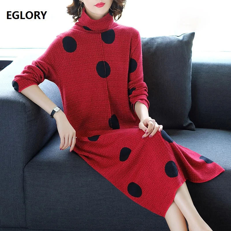 Новинка корейская мода 2019 Осень зима длинный свитер платье для женщин водолазка