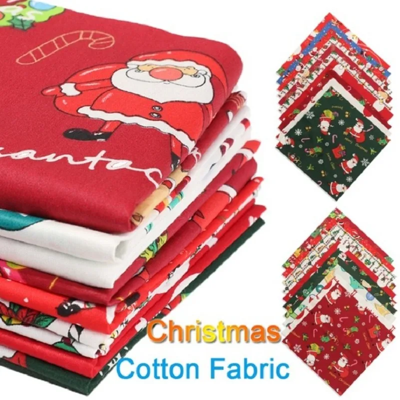 

10 Pcs/lot Cartoon Christmas Series Twill Cotton Fabric DIY Handmade Tissu Bundls of Quilting Patchwork Sewing Scrapbooking