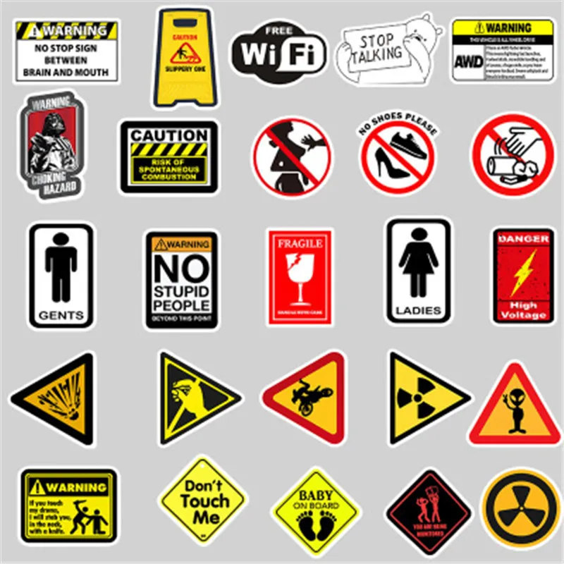 

50PCS Warning Doodle Stickers Danger Banning Signs Reminder Waterproof Decal Sticker Laptop Motorcycle Luggage Snowboard Car