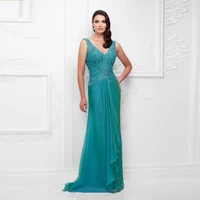 on sale gorgeous teal lace sleeveless plunge v neck mother of the bride dresses back out wedding party gowns 2021 latest