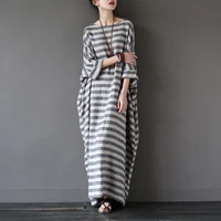 new striped retro art doing old washing loose dress large size robe summer womens dress 2021 summer woman outfit