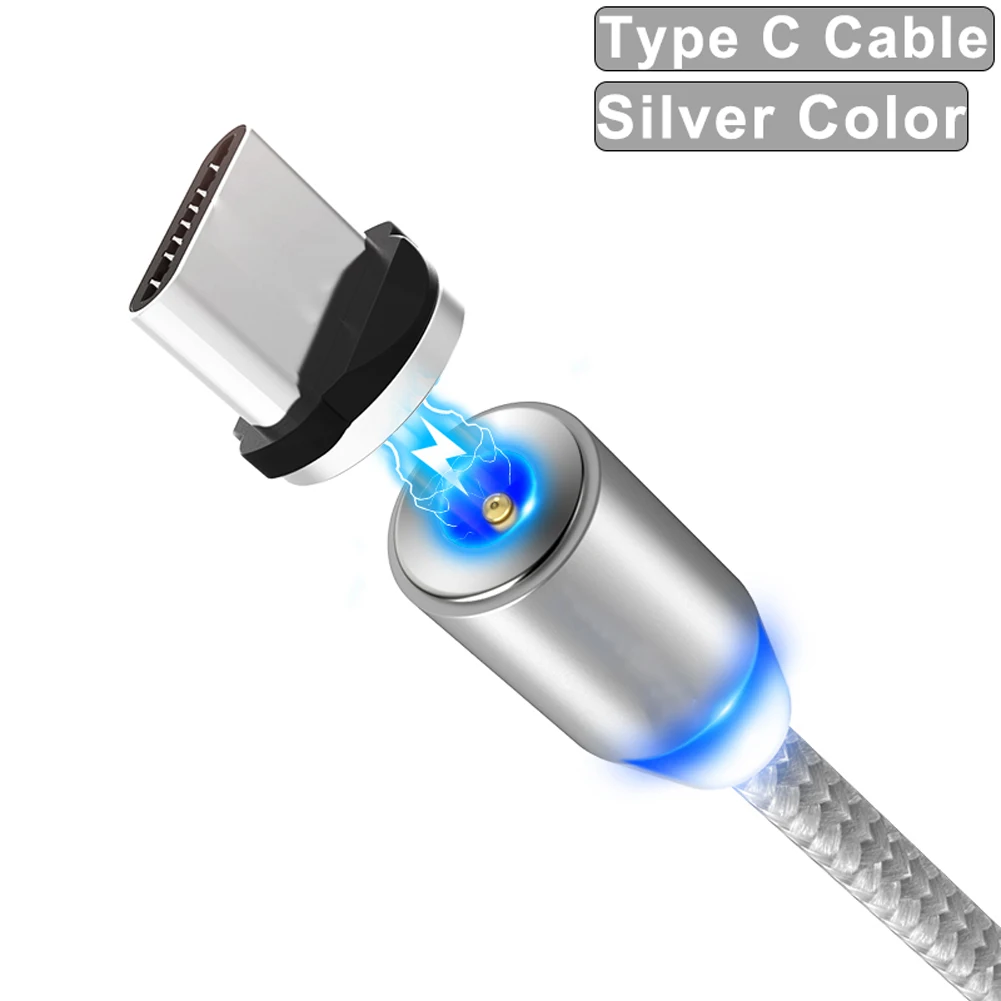 Jetjoy 360 ° Вращающийся Круглый Сильный магнитный светодиодный кабель Micro USB type C для быстрой зарядки нейлоновый Плетеный зарядный кабель для Android iPhone huawei