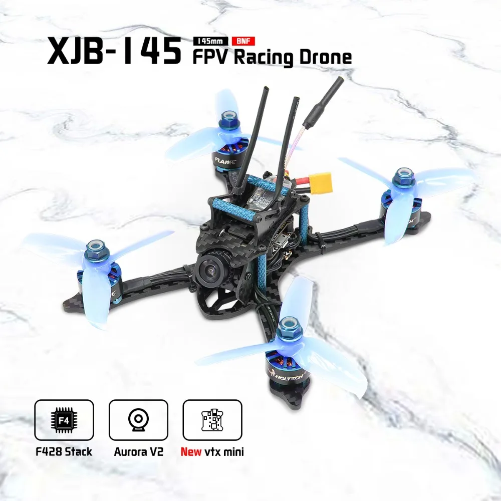 HGLRC XJB145 FPV BNF гоночный Дрон 145 мм комплект из углеродного волокна для рамы OSD F4 Контроллер полета 1407 3600KV бесщеточный двигатель 28A 4в1 ESC