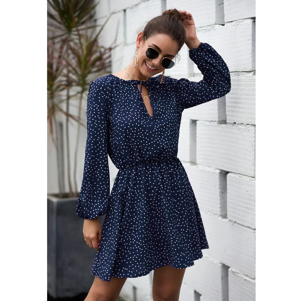JAYCOSIN весенние платья Boho женское платье в горошек с v образным вырезом мини