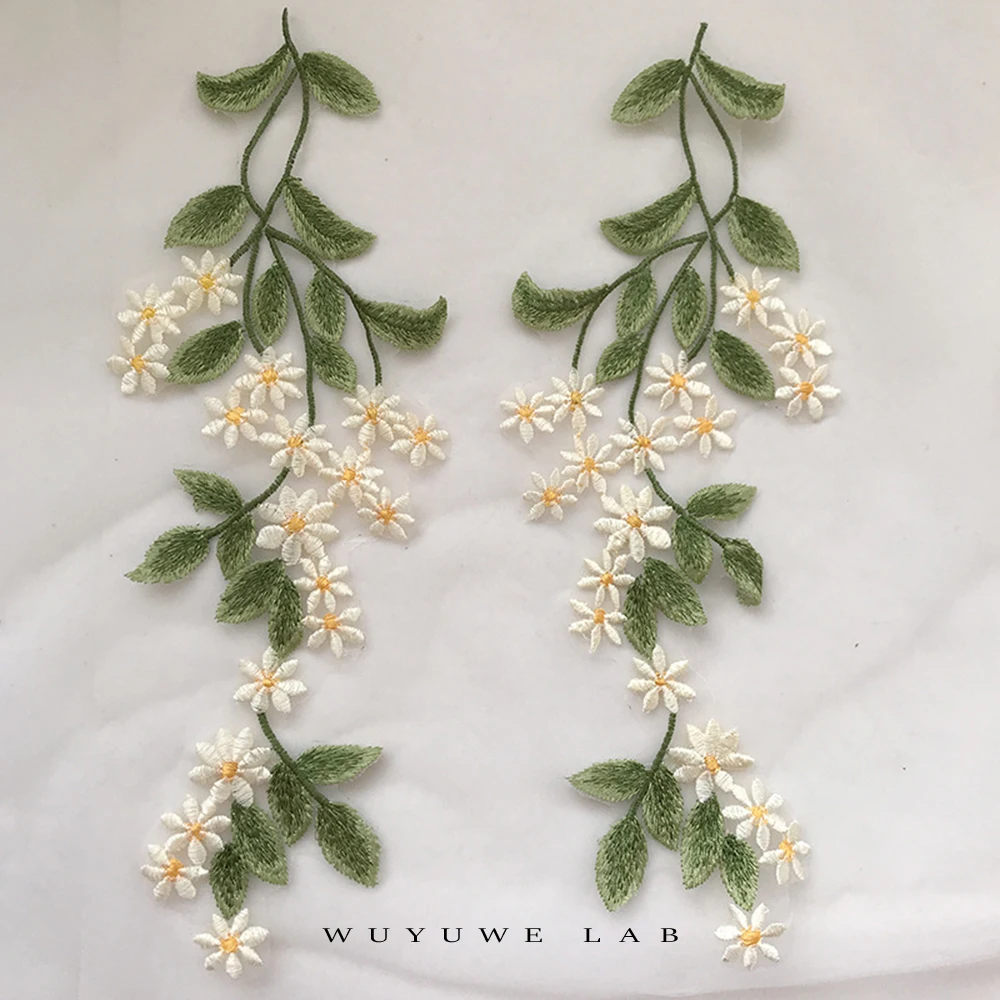 

1Pairs Forest Green Leaf Venise Lace Trim Daisy Wedding Sewing Applique Crafts Lace Fabric For Wedding Dress Decoration 34X13CM