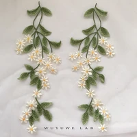 1pairs forest green leaf venise lace trim daisy wedding sewing applique crafts lace fabric for wedding dress decoration 34x13cm