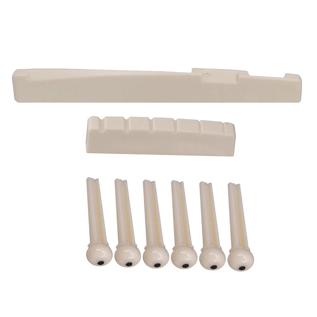 

6 Pieces Guitar Bridge Pins, With Guitar Bridge Saddle And Groove Replacement For Classic Acoustic Guitar Parts, White