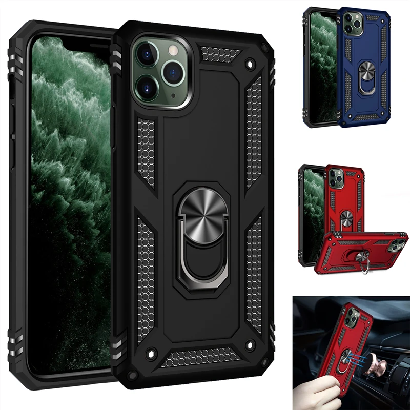 

For Iphone 11 12 13 Pro Max Case Luxury Black Magnet Mental Ring Stand Anti-Fall Full Covers for Iphone 7 8 Plus XR Bumper Cases