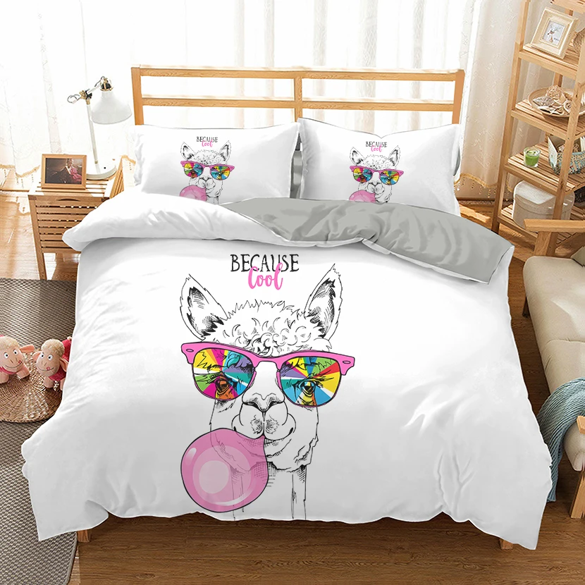 

Cartoon Bedding Set Alpaca Printed Kids Bedroom Duvet Cover Pillow Case Single Twin King Size Skin Friendly 2/3pcs Home Textile
