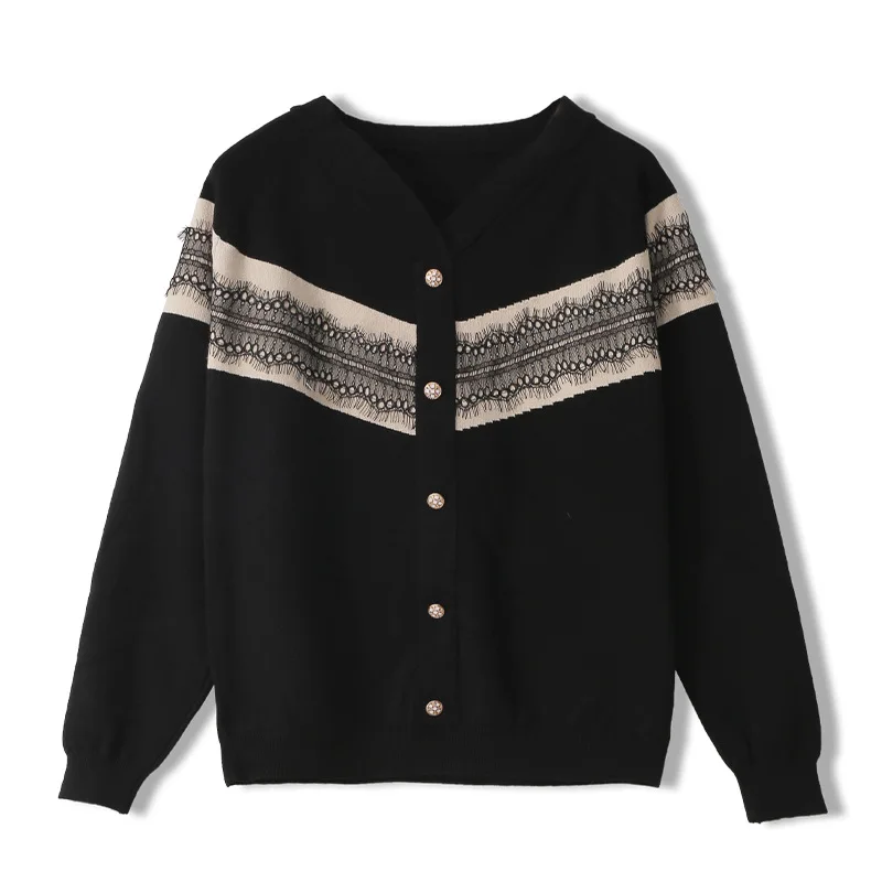 

Japan Style Autumn Female Jumpers Vintage Trend Novel Design Women Sweater Casual Top Women's Lace Pink V-Neck Knitted Cardigan