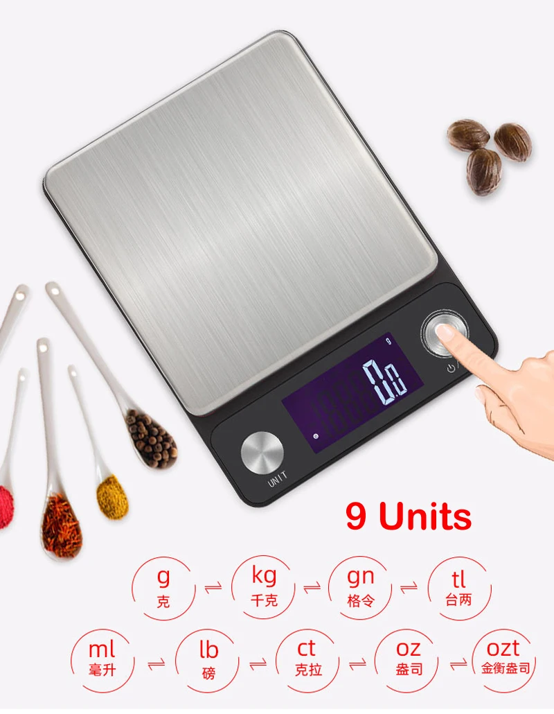 5 кг/3 кг 0,1 г lcd электрические цифровые кухонные весы электронные пищевые весы измерительные инструменты с прозрачный лоток g/lb/gn/tl/ml/ct/oz/ozt