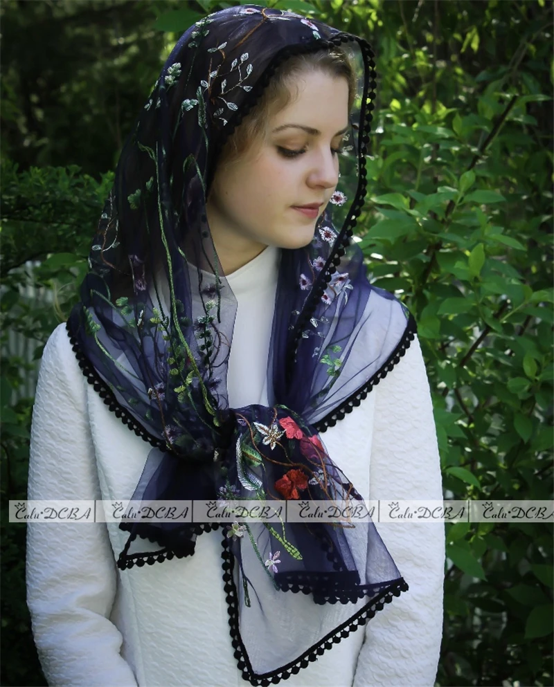 2020 Цвет слоновой кости синий черный католическая вуаль мусульманская элегантная