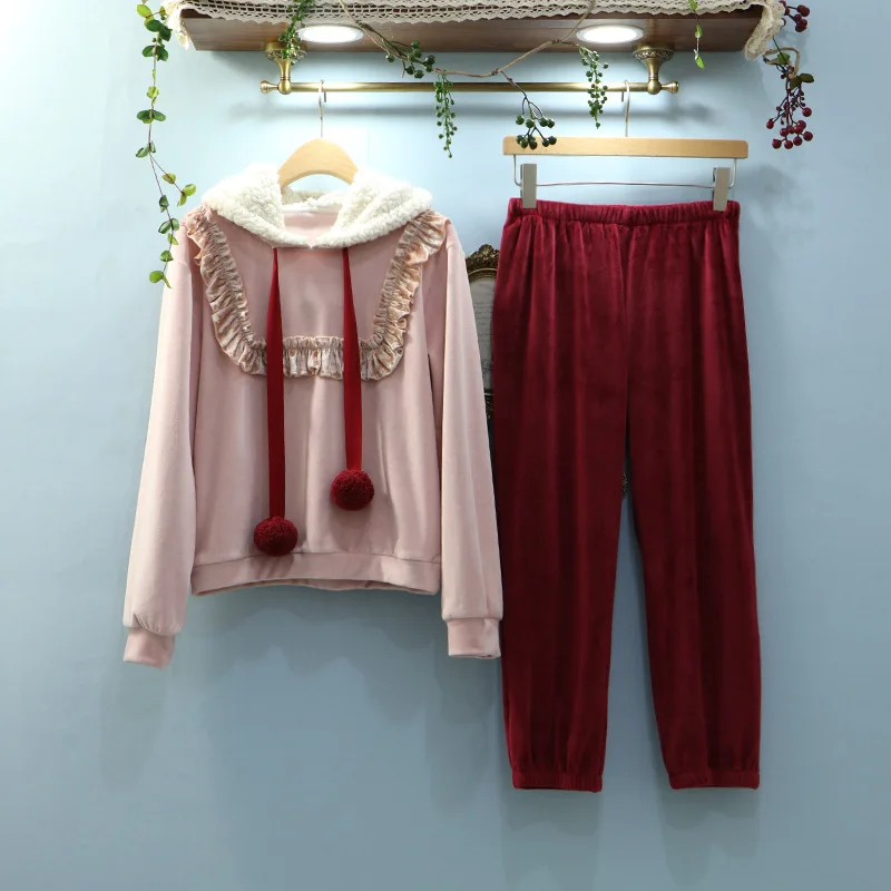 Зимняя женская пижама Новая зимняя Милая с длинным рукавом Женская бархатная