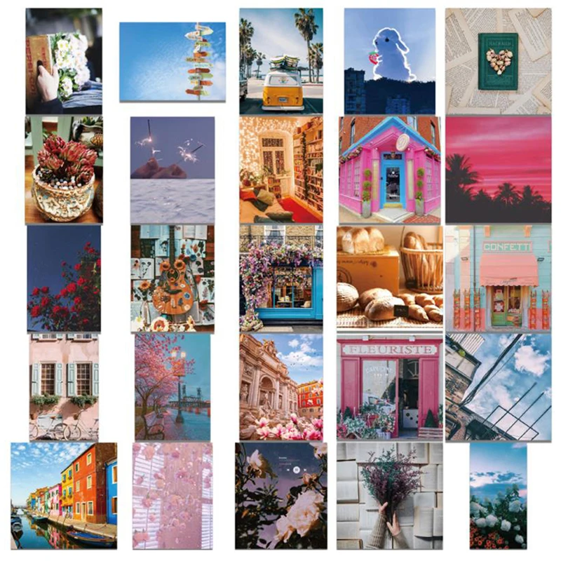 

50Pcs/Bag PVC Stickers Daily Literary Style Landscape Flower Graffiti Sticker Guitar Car Sticker Vinyl 1.2-2.4 in