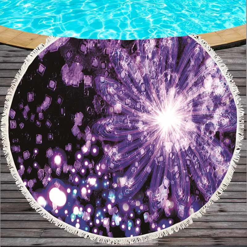 Круглое пляжное полотенце 150 см с кисточками из микрофибры Большое реактивным