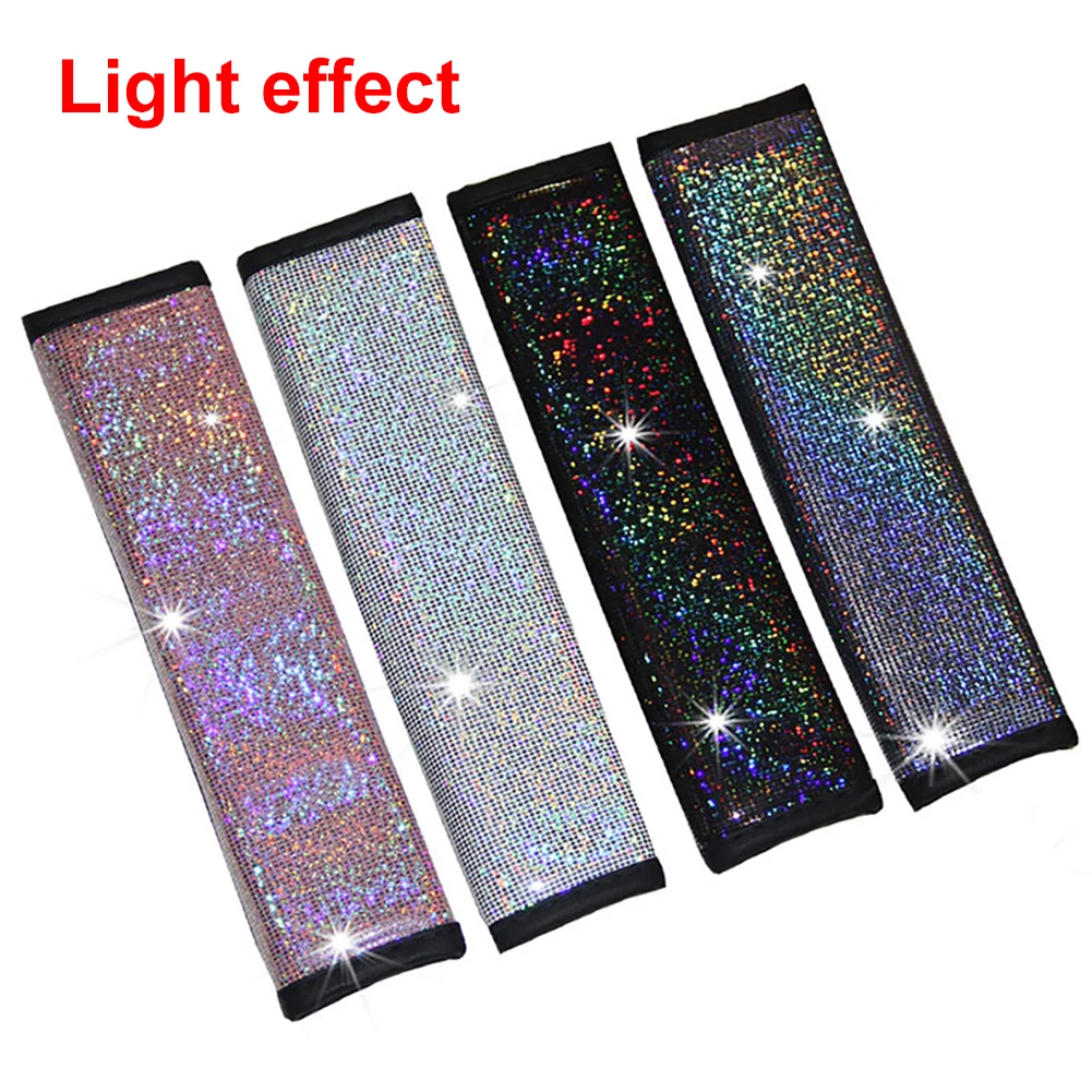 

2PCS Glimmer Car Seat Belt Shoulder Pads Luster Shiny Rhinestones Car Decor Accessories For Women Auto Interior Decoration