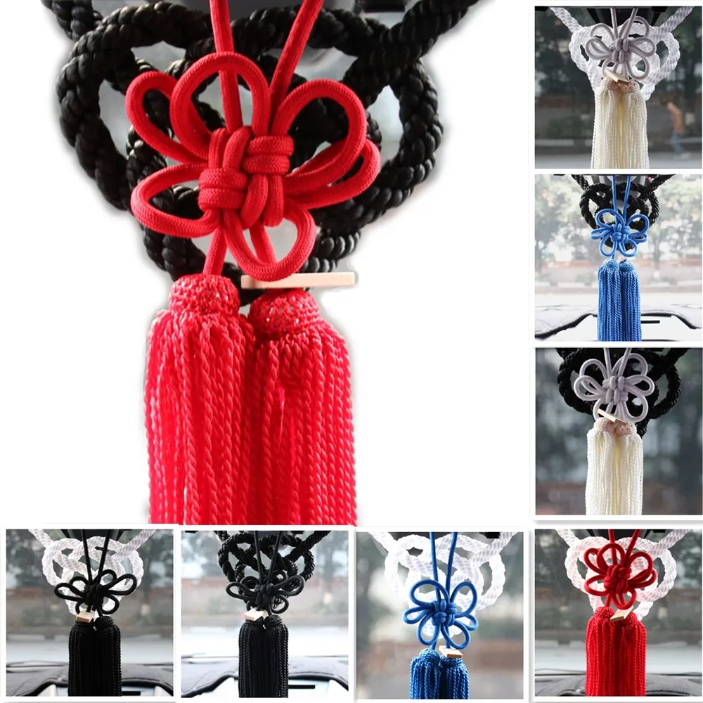 

1Set JP Junction Produce Black or White Kin Tsuna Rope Match More Colors Fusa Kiku Knot For Car Auto Rearview Mirror Fastening