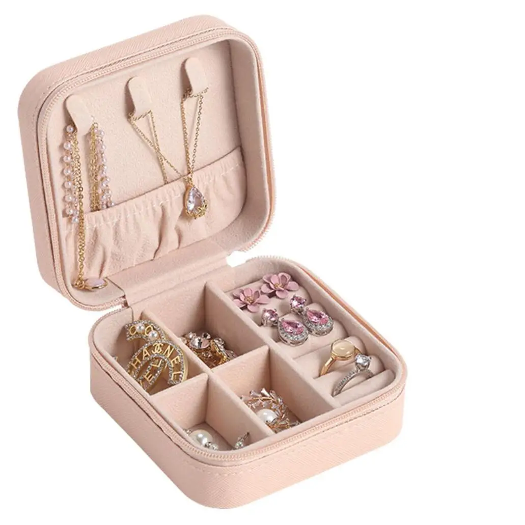 

Portable Jewelry Box Jewelry Organizer Display Travel Jewelry Case Boxes Button Leather Storage Zipper Jewelers Joyero H0608