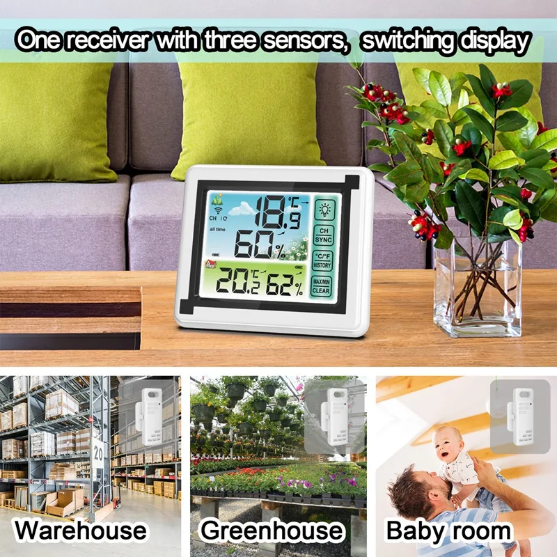 

Electronic Temperature Humidity Meter LCD Display Indoor Outdoor Thermometer Hygrometer Wall Clock with 3 Transmitter