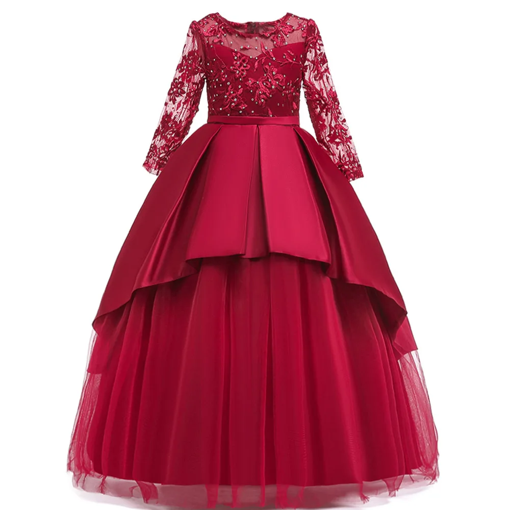 Dark red Ladies dress flower girl dress children wedding party kids clothes first communion princess ball gown vestido comunion - Цвет: Dark red