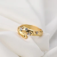 european and american personalized snake shaped adjustable 18k real gold plated open ring with crystal insert for female jewelry