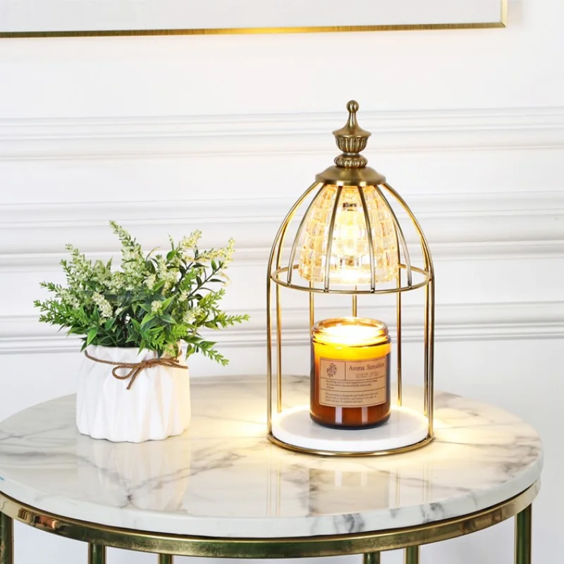 

Marble Base Electric Aromatherapy Wax Melt Lamp Smart European Geometric Candle Holder Metal Kandelaar Table Decoration AH50CH