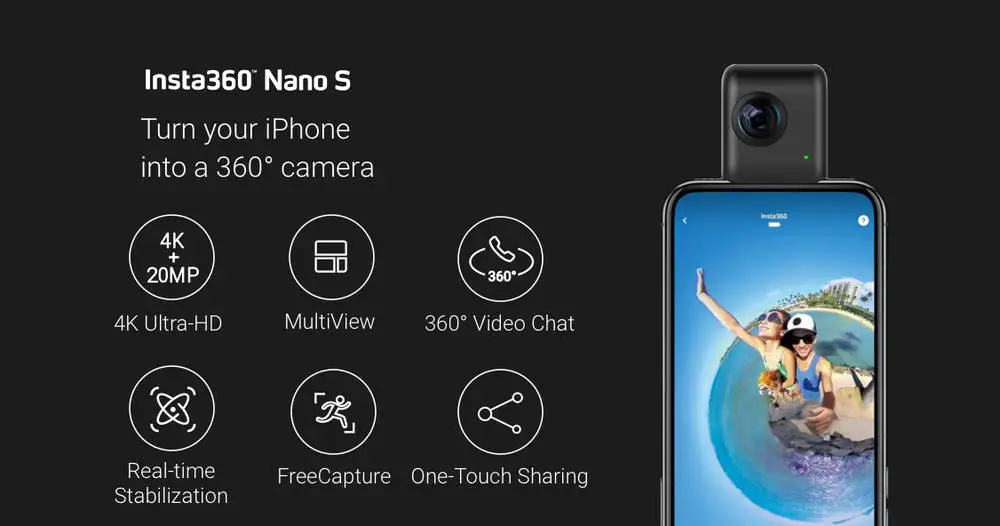 Insta360 Nano S 4K 20MP фото 360 VR видео панорамная камера для iphone X iphone 6 7 8 серии съемка 4K 360 ° видео 360 ° фотографии