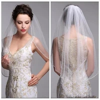 hot selling bridal veils with comb elbow length tulle beaded edge short wedding veil 2023