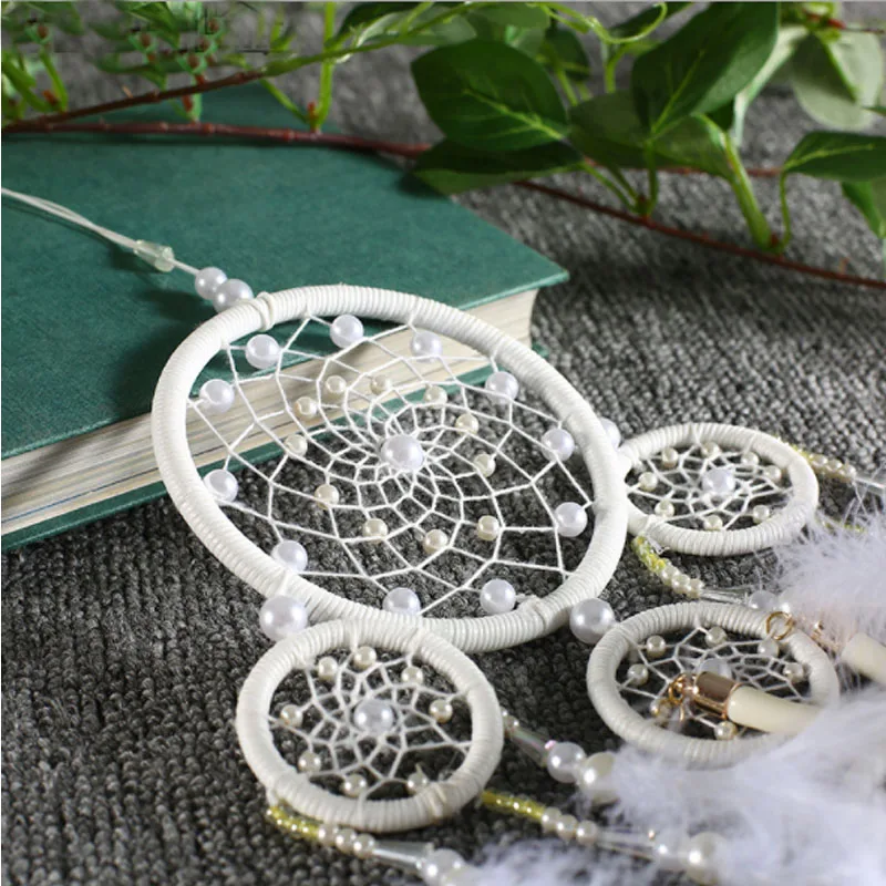 

Ivory Multi Circle Pearl Handmade Waven Dream Catcher Hanging Decoration Ornament Gift Craft Dreamcatcher Bedside pendant