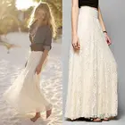 Женская кружевная юбка-макси, многослойная плиссированная двухслойная белая юбка в пол с высокой талией и цветочным принтом для девушек
