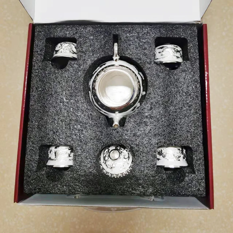 Набор из 6 предметов чайный сервиз с тотемом китайского дракона серебряная