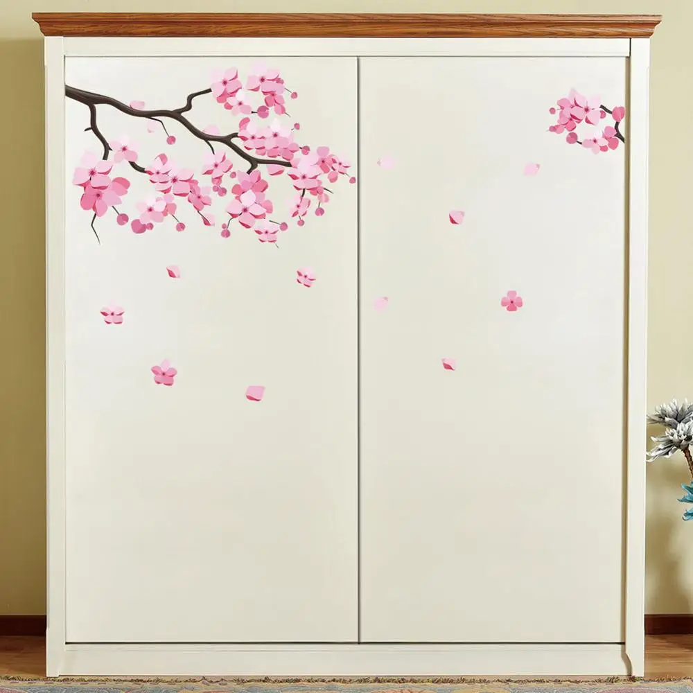 

Pink plum blossoms wall sticker living room bedroom wardrobe decoration mural removable beautiful stickers home decor wallpaper