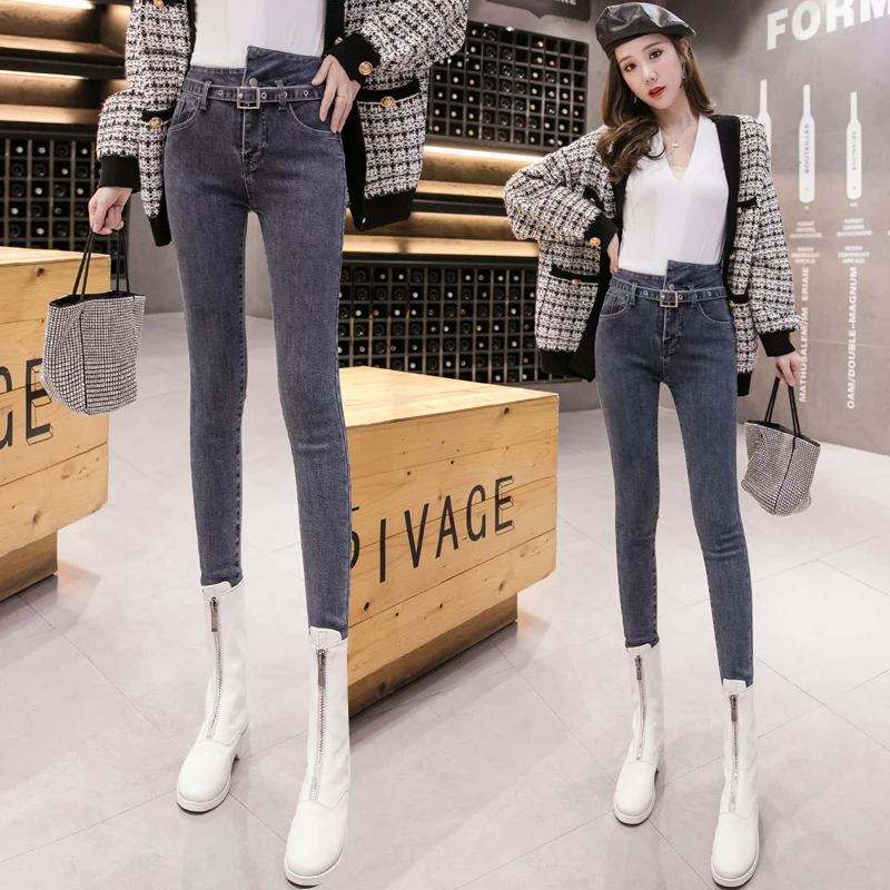 

2020 web celebrity elastic ms high waist jeans women cultivate one's morality show thin joker foot trousers new tide