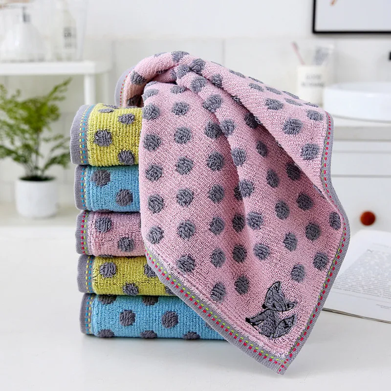 

34x76cm Cotton Jacquard Dot Fox Embroider Thick Soft Absorbent Family Bathroom Adult Body Hand Towel